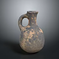 Hand Carved Ancient Pottery Jug With Handle And Textured Surface Design
