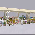Colorful Bonsai Potted Plants Display At Garden Market With Canopy Stall