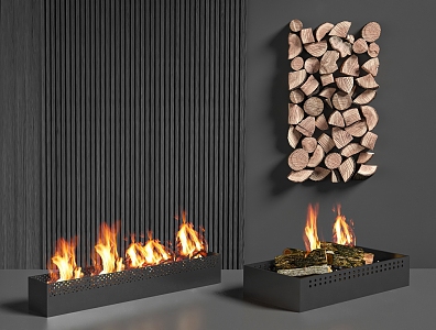 fireplace flame firewood electronic fireplace 3d model