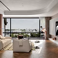 Modern Living and Dining Room Interior With TV Wall Sofa Coffee Table And Decorative Plant