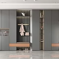 Modern Shoe Cabinet Entryway Design With Hanging Rod Bench And Storage Shelves