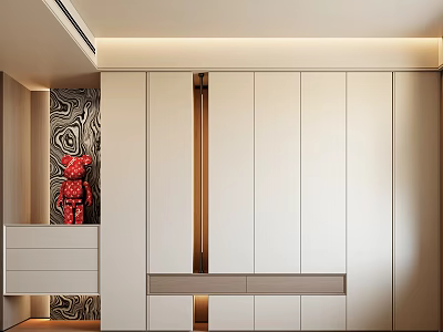 Modern White Wardrobe With Sliding Doors And Decorative Wall Design 3d model