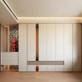 Modern White Wardrobe With Sliding Doors And Decorative Wall Design