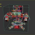 Futuristic Landscape With Mechanical Tower Structure Red Blue Orange Details And Arm Like Extensions