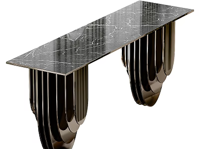 Elegant Black Marble Table With Layered Metal Legs And Modern Design 3d model