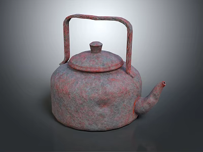 Rustic Red And Gray Teapot Featuring Rough Texture Handle Spout And Lid Design 3d model