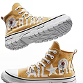 Yellow High Top Canvas Shoes Featuring White BSTAR Letters Star Design Laces And Sole 3d model