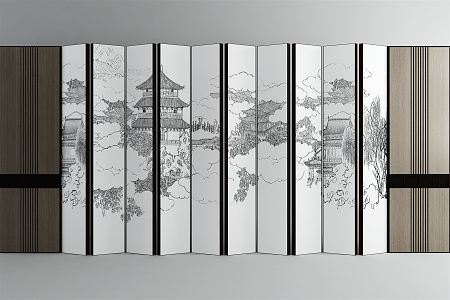 new chinese style screen 3d model