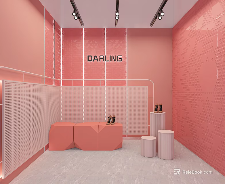 Pink Decorative Space Featuring DARLING Text Display Stand And Decorations 3d model