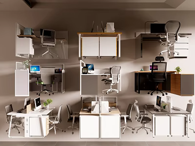 Modern Office Desk and Chair Set With Various Designs And Storage Cabinets 3d model