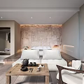 Modern Hotel Room Interior Design With Stone Wall Fireplace Sofa And Coffee Table