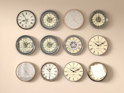 Vintage Decorative Wall Clocks With Various Designs And Classic Styles On 3d model