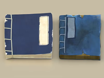 Two Vintage Books With Blue And Dark Blue Covers And Worn Edges 3d model