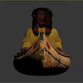 Traditional Wooden Canoe With Person In Yellow Clothing Black Hat Red Dot And White Seats