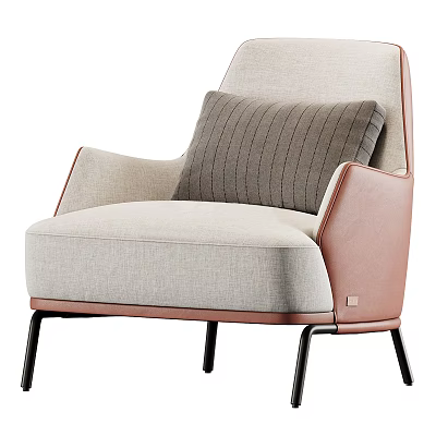 Modern Accent Chair with Light Gray Fabric Brown Trim Striped Cushion and Black Metal Legs 3d model