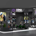 XIMA Exhibition Booth Featuring Green Racing Car Large Screen and Display Figures