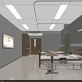 Modern Hospital Ward Interior With Two Beds Television Ceiling Lights And Curtains