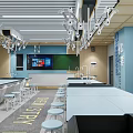 Modern Chemistry Laboratory Interior With Tables Chairs Display Screen And Blackboard 3d model