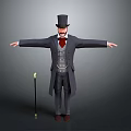 Man In Formal Tailcoat With Top Hat Cane And Arms Outstretched Pose