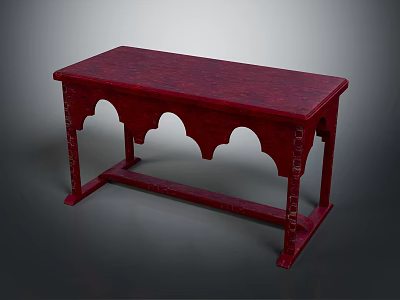 Red Wooden Reception Desk With Carved Arched Details And Decorative Legs 3d model