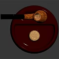 Orange Textured Tobacco Pipe On Round Red Ashtray With Cork Stopper