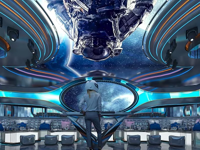 Futuristic KTV Interior With Starry Sky Background Blue Lighting And Comfortable Seating Area 3d model