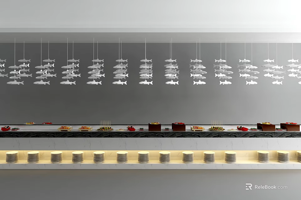 Elegant Modern Display Shelves With Tiered Design And Illuminated Product 3d model 
