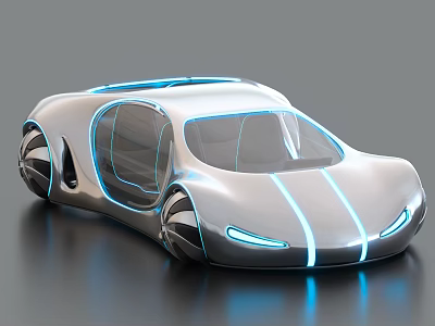 Futuristic Concept Car with Sleek Aerodynamic Body Blue Accent Lighting and Transparent Windows 3d model