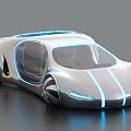 Futuristic Concept Car with Sleek Aerodynamic Body Blue Accent Lighting and Transparent Windows