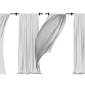 Multiple White Sheer Curtains Hanging With Flowing Fabric On Dark Backdrop 3d model