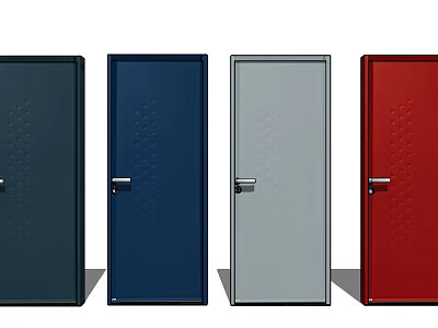 Various Colored Flush Doors With Textured Surface Door Handles And Locks 3d model