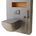 Sleek Wall Mounted Toilet With Gray Seat Flush Buttons And Bidet Sprayer On Gray Wall