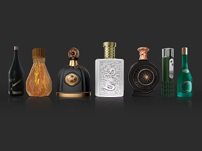 Stylish Wine Bottles And Glasses Set With Luxury Design And Decorative Details For Modern Bar 3d model