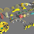 Outdoor Playground Equipment With Yellow Slide Climbing Structures Maze Swings And Trees