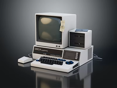 Vintage CRTC Systems Computer With Monitor Keyboard Floppy Drive And Mouse 3d model