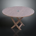 Stylish Round Wooden Outdoor Dining Table With Cross Legs And Central Umbrella Hole