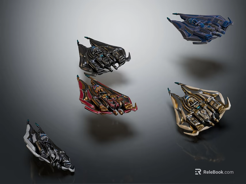 Futuristic Flying Vehicles In Various Colors With Unique Streamlined Sci Fi Designs 3d model 