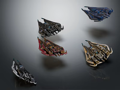 Futuristic Flying Vehicles In Various Colors With Unique Streamlined Sci Fi Designs 3d model