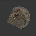 Ancient Courtyard Scene With Stone Walls Paved Ground Barrels Tables Clay Pots Brooms And Straw