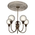 Classic Chandelier With Spherical Glass Shades Brass Frame And Decorative Ceiling Plate