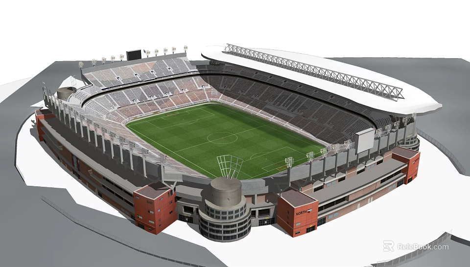 Large Modern Sports Stadium Featuring Green Football Field And Spectator Seats 3d model 