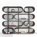 Modern Bookshelf With Multiple Oval Shelves Displaying Books And Decorative Items 3d model