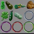 Elegant Jade Jewelry Pieces Including Gourd Four Leaf Clover Animal Motifs And Colored Bracelets