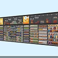 Supermarket Display Shelves Filled With Various Snacks Drinks And Canned Goods