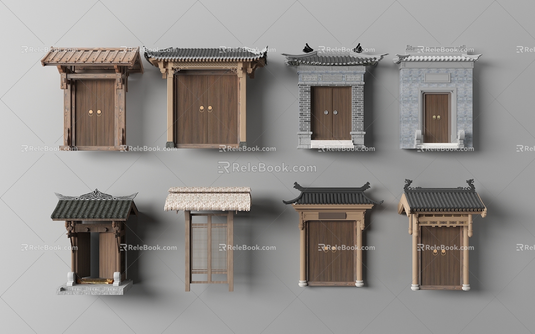 Chinese-style ancient courtyard door door door head 3d model