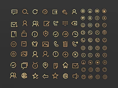 Collection of Gold Line Icons with Various Symbols for UI Design Elements 3d model