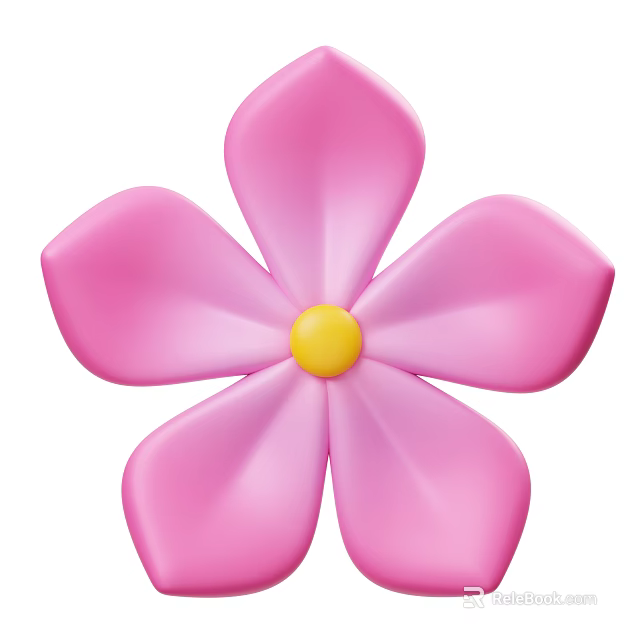 Vibrant Pink Flower With Five Petals And Bright Yellow Center 3d model 