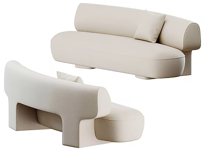 Modern Beige Sectional Sofa Interior With Curved Armrest And Cushion Design 3d model