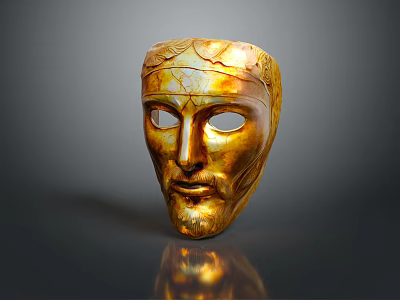 Shiny Golden Animal Mask With Intricate Facial Carvings And Smooth Surface 3d model