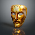 Shiny Golden Animal Mask With Intricate Facial Carvings And Smooth Surface